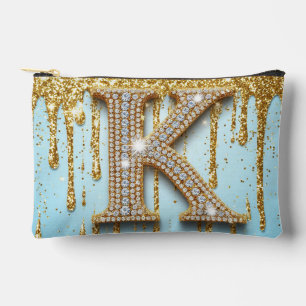 Luxus-Diamant-Buchstabe K auf goldenem Glitter-Hin Zubehörtasche