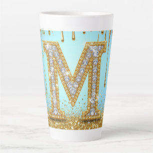 Luxus-Diamant-Buchstabe M auf goldenem Glitter-Hin Milchtasse