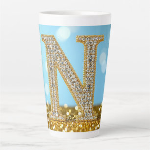 Luxus-Diamant-Buchstabe N auf goldenem Glitter-Hin Milchtasse