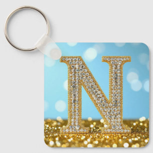 Luxus-Diamant-Buchstabe N auf goldenem Glitter-Hin Schlüsselanhänger