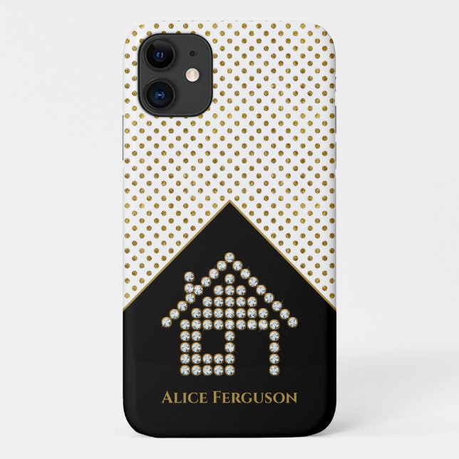 Luxus Diamond Zuhause| Goldpolka-Punkte Case-Mate iPhone Hülle (Rückseite)