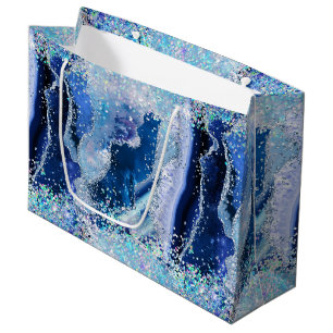 Luxus Edelstein Marmor Blau Glitter Achat Große Geschenktüte