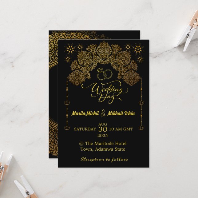 Luxus Einladung mit islamischem Gold-Ornament (Vorderseite/Rückseite Beispiel)