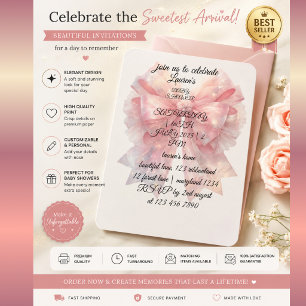 Luxus-Einladung zur Babyparty mit rosa Schleife    Einladung