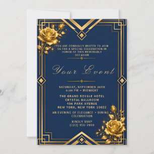 Luxus-Einladung zur Gala in Navyblau und Gold Einladung