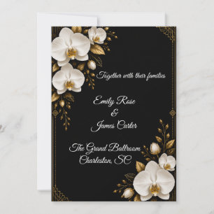 Luxus-Einladung zur Hochzeit in Schwarz, Gold und Einladung