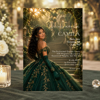 Luxus-Einladung zur Quinceañera in Smaragdgrün und Einladung
