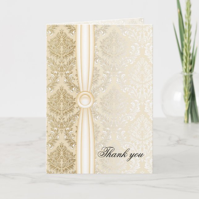 Luxus Elegant Gold Damask Danke Karte (Vorderseite)