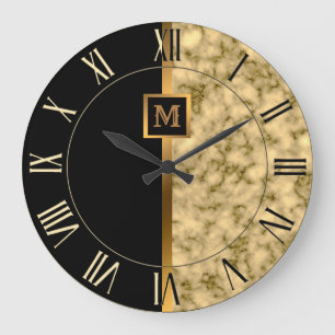 Luxus Elegant Modern Schwarz Gold Marmor Große Wanduhr