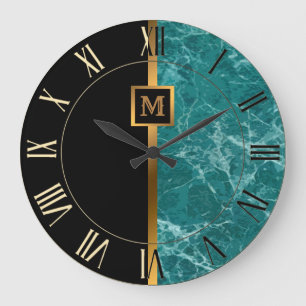 Luxus Elegant Modern Schwarz Gold Marmor Große Wanduhr