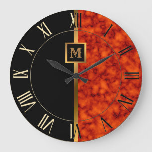 Luxus Elegant Moderner Schwarz-Gold-Marmor Große Wanduhr