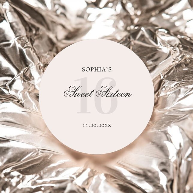 Luxus Elegant Pink Sweet 16 Runder Aufkleber (Von Creator hochgeladen)
