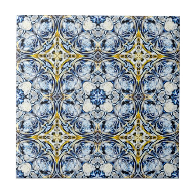 Luxus, elegant, Reben, Senf gelb, Marineblau Fliese (Vorderseite)