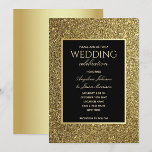 Luxus Elegante Black and Gold Hochzeit Einladung