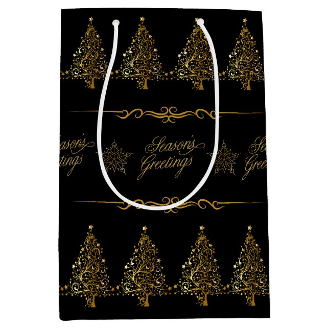 Luxus Elegante Black Gold Weihnachtsbaum Mittlere Geschenktüte (Vorderseite)