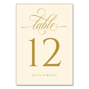Luxus Elegante Creme und Gold Kalligrafie Hochzeit Tischnummer