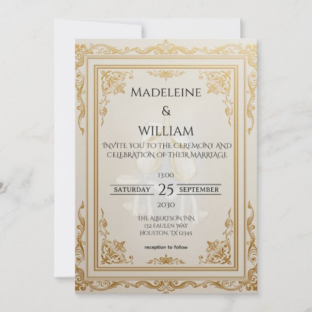 Luxus Elegante Gold Hochzeit Einladung (Vorderseite)