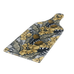 Luxus Elegante Gold N' Schwarze Tropische Blumen Schneidebrett