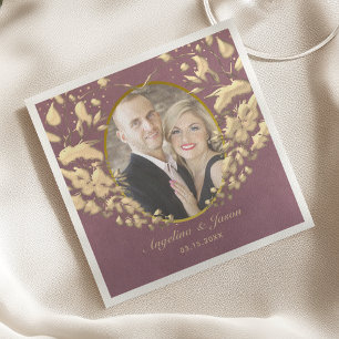 Luxus-Elegante Lila- und Gold-Hochzeitsfoto Serviette