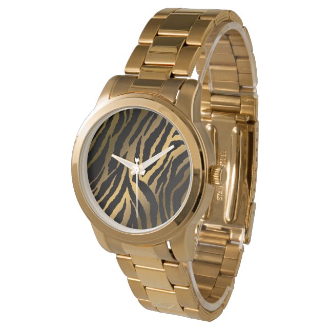 Luxus Elegante Moderne Black Gold Linie Armbanduhr (Schrägansicht)