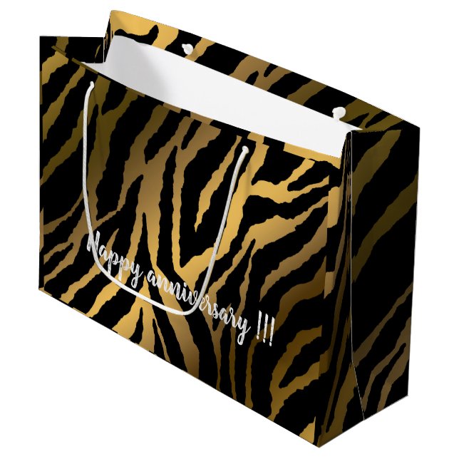 Luxus Elegante Moderne Black Gold Linie Große Geschenktüte (Vorderseite Schrägansicht)