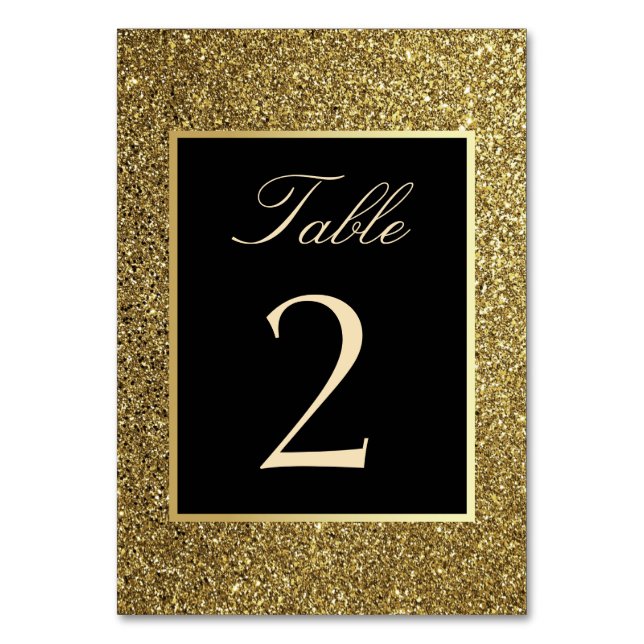 Luxus Eleganter Glitzer Gold und Black Wedding Tab Tischnummer (Vorderseite)