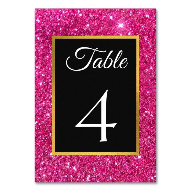 Luxus Eleganter Glitzer Rosa und Schwarze Hochzeit Tischnummer (Vorderseite)