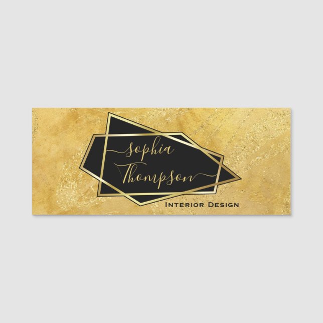 Luxus Eleganter Gold Glitzer Marmorbild Namensschild (Vorderseite)
