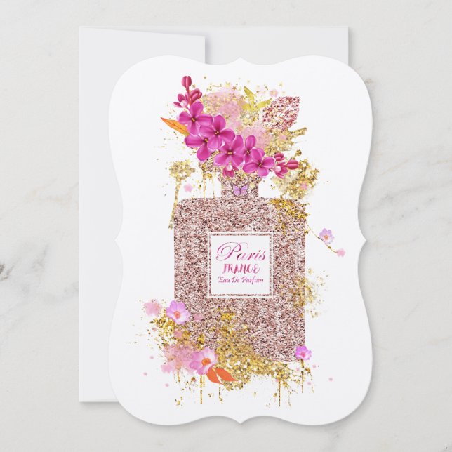 Luxus Eleganter Rosa Glitzer Parfüm Einladung (Vorderseite)