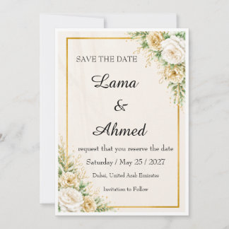 Luxus-Elfenbein-Gold-Blumen-Save-The-Date-Karte | Save The Date