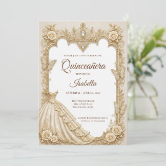 Luxus-Elfenbein-Gold-Prinzessin Quinceañera Einladung
