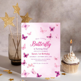 Luxus Erste 1. Geburtstag Butterflies Party Einladung