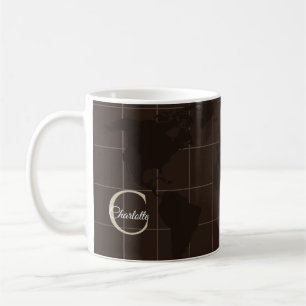 Luxus Espresso Braun Weltkarte Monogramm Name Kaffeetasse