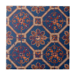 Luxus Ethnic Tile Muster | Blau und Orange Fliese