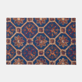 Luxus Ethnic Tile Muster | Blau und Orange Fußmatte