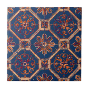 Luxus Ethnische Fliesenmuster Blau und Orange Fliese