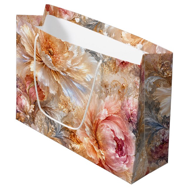 Luxus-Fantasieblüten Große Geschenktüte (Vorderseite Schrägansicht)