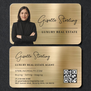Luxus-Faux-Gold-Metall- Makler-Foto-QR-Code Visitenkarte