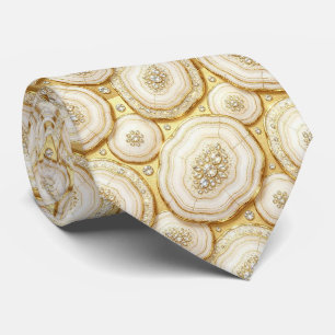 Luxus-Faux-Seide   Weiß + Gold-Geoden-Schlips Krawatte
