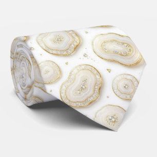 Luxus-Faux-Seide Weiß + Gold-Geoden-Schlips Krawatte
