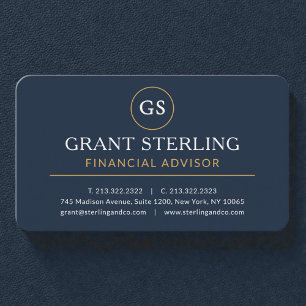 Luxus Finanzberater in Navy Blau und Gold Visitenkarte