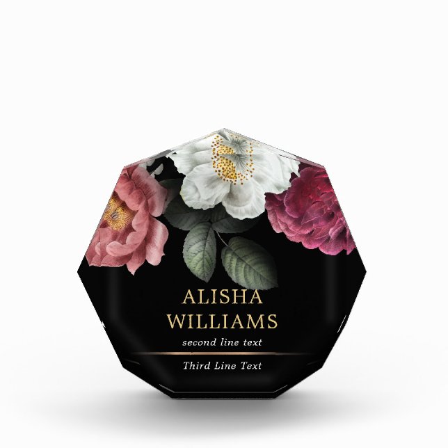 Luxus Floral Black Gold Personalisiert Fotoblock (Vorderseite)