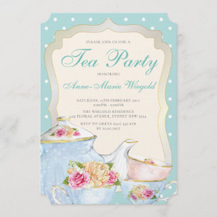 Luxus Floral Tea Party Polka dot Einladung