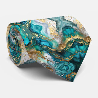 Luxus-Fluid-Art-Muster in Türkis und Goldmarmor Krawatte