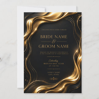 Luxus Flüssig-Gold 3D Hochzeitseinladungsvorlage Einladung