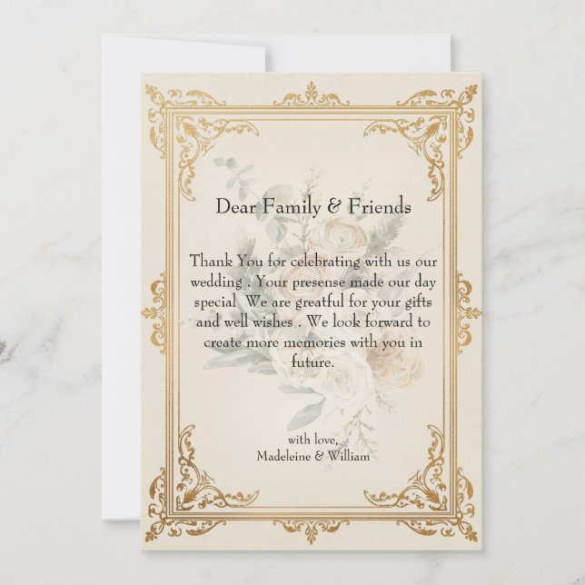 Luxus Formal Elegante Gold Hochzeit Dankeskarte (Vorderseite)