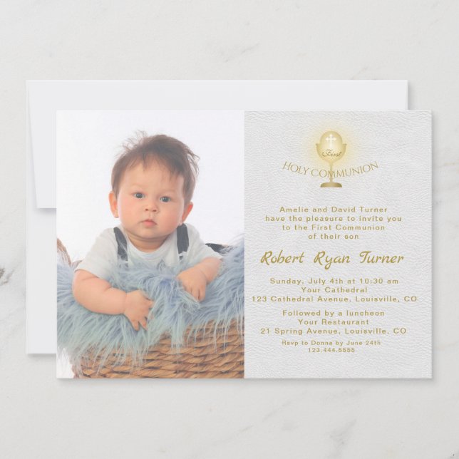 Luxus Foto Boy Gold Chalice Heilige Kommune Einladung (Vorderseite)