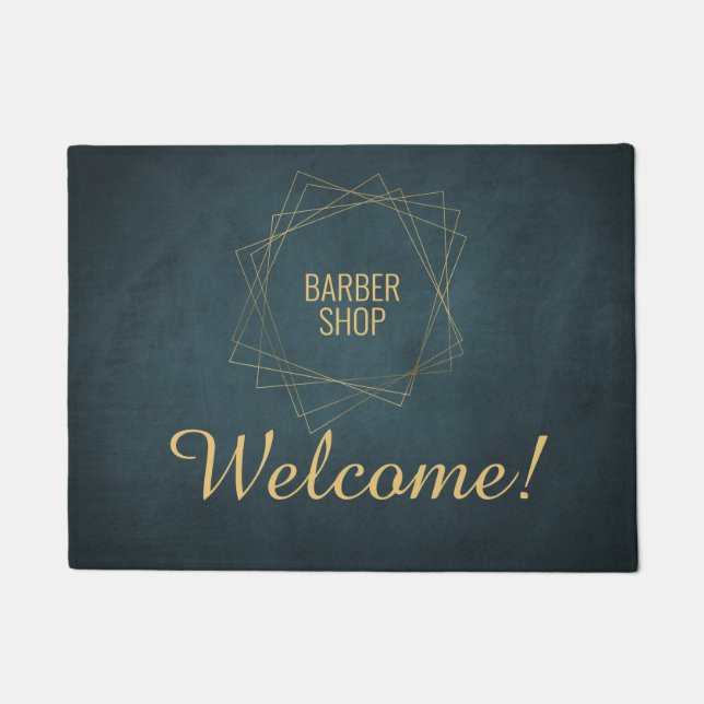Luxus-Friseur-Shop Marine und Gold Empfang Fußmatte (Vorderseite)