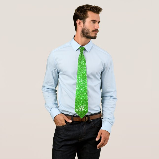 Luxus für Ihren Monogram Gold Green Glitzer Modern Krawatte (Beispiel)