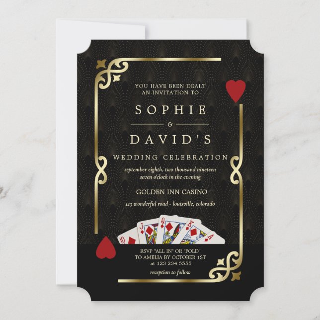 Luxus Gatsby Casino Vegas Poker Hochzeit Einladung (Vorderseite)